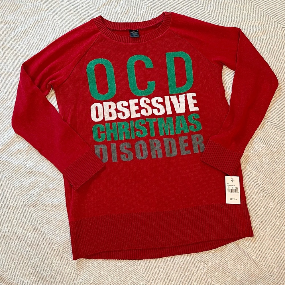 Obsessive Christmas Disorder OCD Ugly Christmas Sweater sz Small NWT